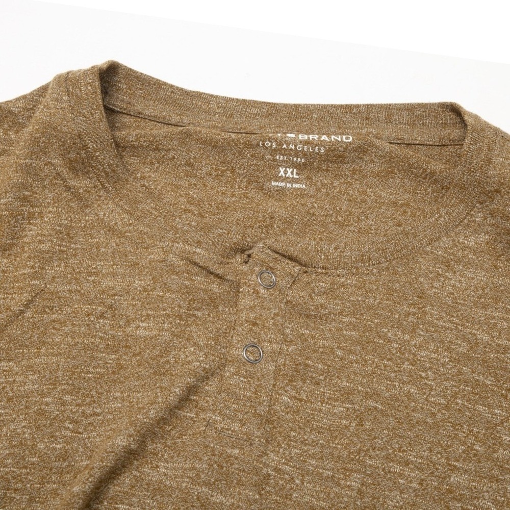 Lucky Brand Henley Shirt Mens XXL Brown Long Sleeve Heathered Cotton Blend